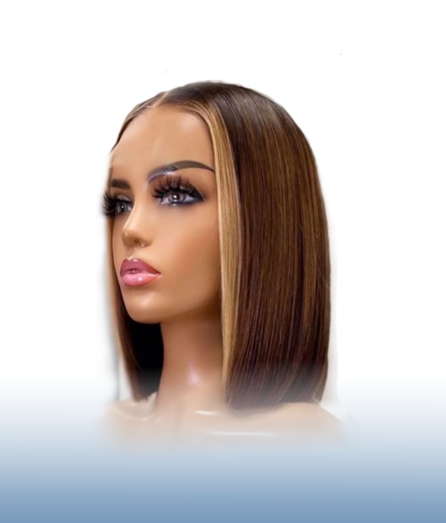 12 Inch 4x4 Straight Brown Honey Blonde Wig