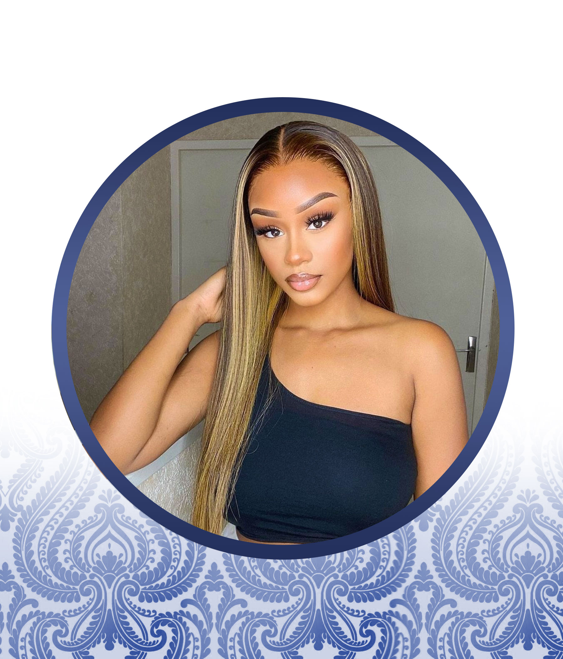 22" Glueless T-part Lace Frontal Highlighted Wig