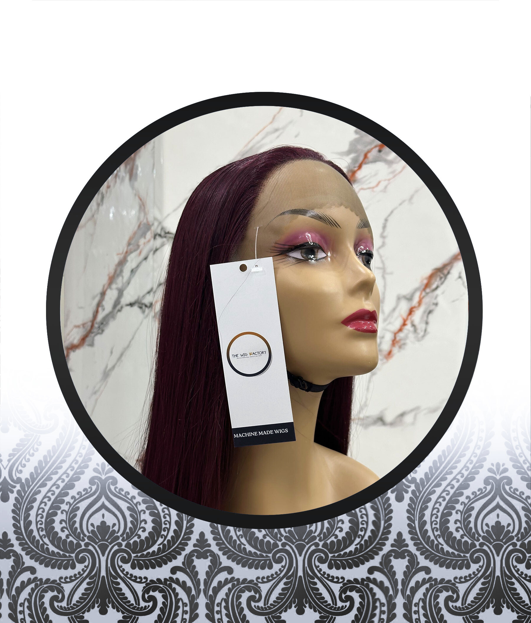 36″ Human HairBlend Wine Red Glueless Lace Frontal