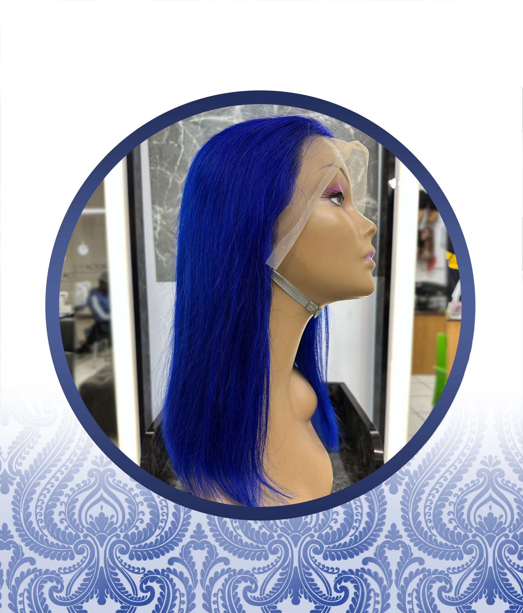 14" Straight Blue Lace Frontal Wig