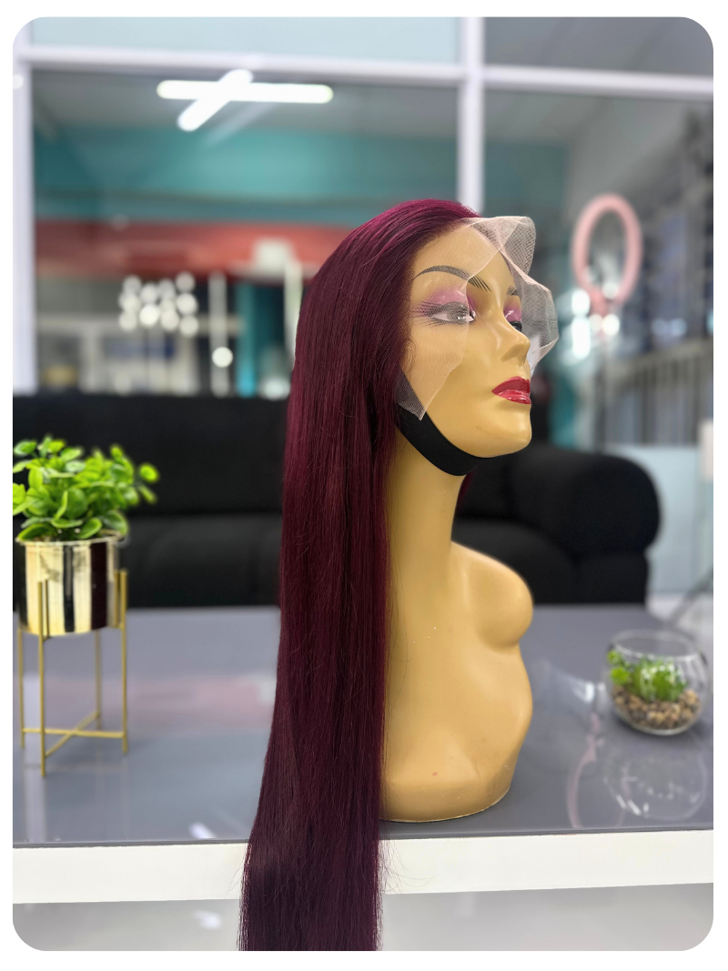 34" Straight Wine Red Full Lace Frontal Wig